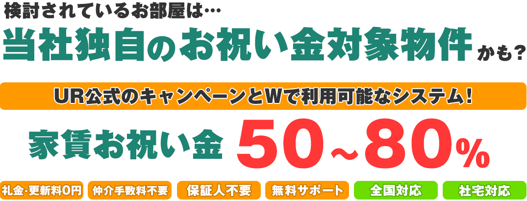 UR賃貸の家賃お祝い金50～80%